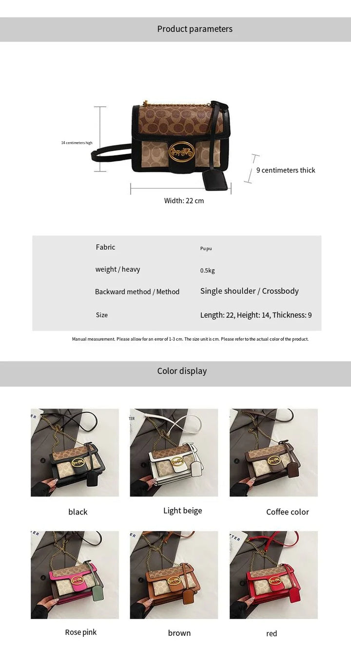 Glam Pop PU Leather Handbags With Gold Hardware & Chain