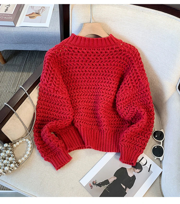 Oversized Long Sleeve Hollow Out Knit Sweaters