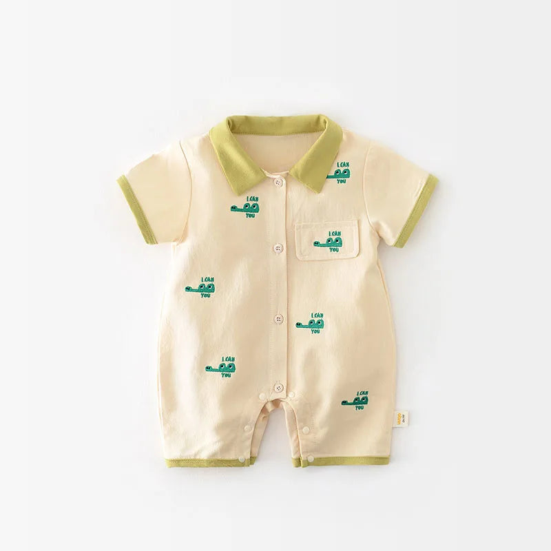 Cute Summer Baby Boys Cotton Crocodile Print Jumpsuits