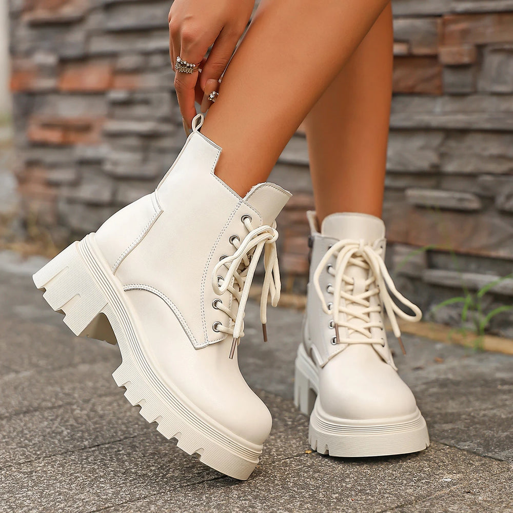 Plush Fur Gothic Punk Platform Motorcycle Boots - Flossy Mom