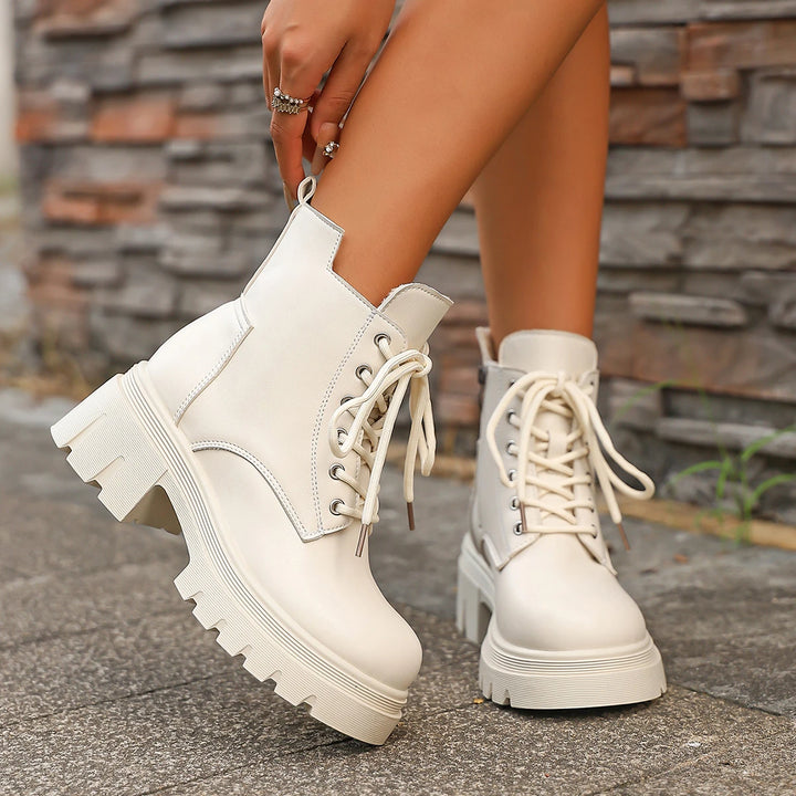 Plush Fur Gothic Punk Platform Motorcycle Boots - Flossy Mom