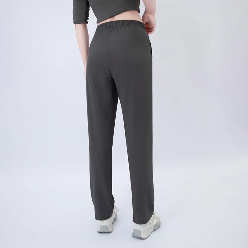 Charcoal wide-leg pocket pants with elastic waist