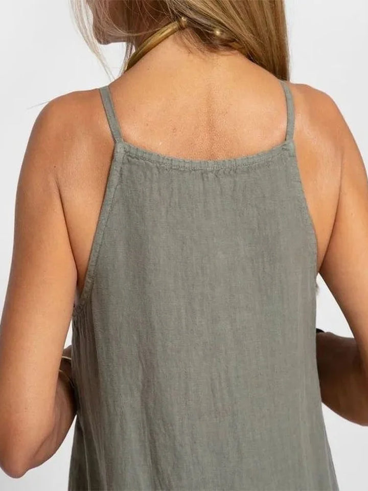 Women's Side Split Cotton Linen Summer Dress | Soft Neutral Tones