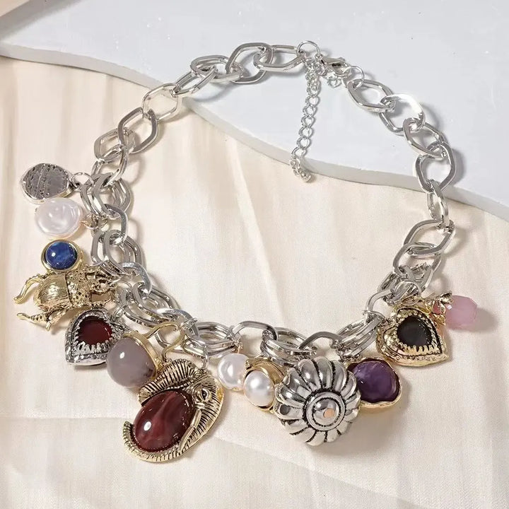 Women's Necklaces - Retro Shell Heart Stone Pendant Choker Gold Silver