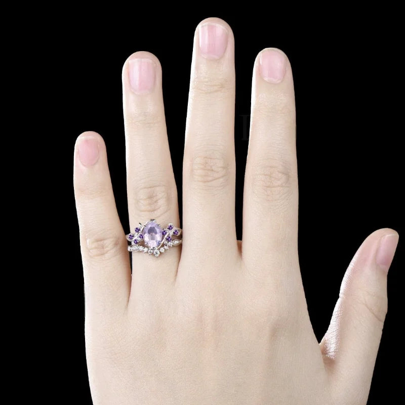 Stylish leaf branches shape purple zircon inlaid women's ring