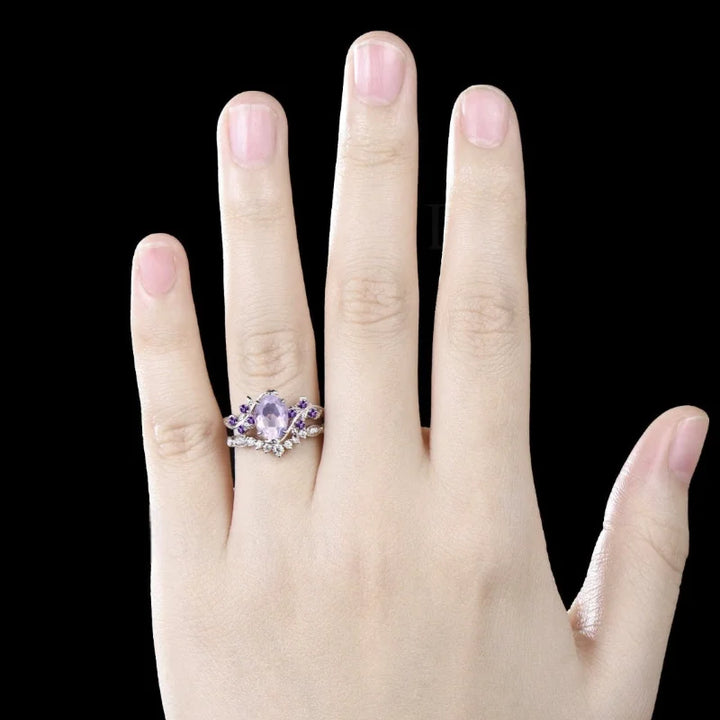 Stylish leaf branches shape purple zircon inlaid women's ring