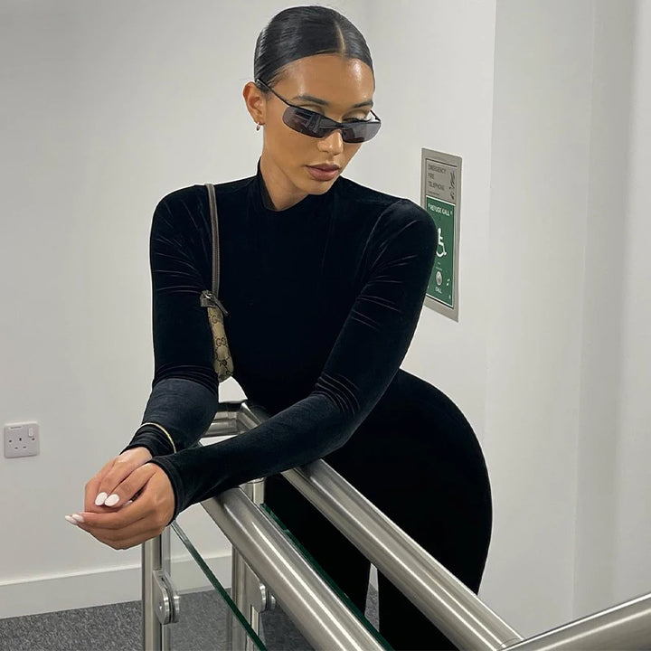 Sexy Y2K Velvet Long Sleeve Bodycon Jumpsuits