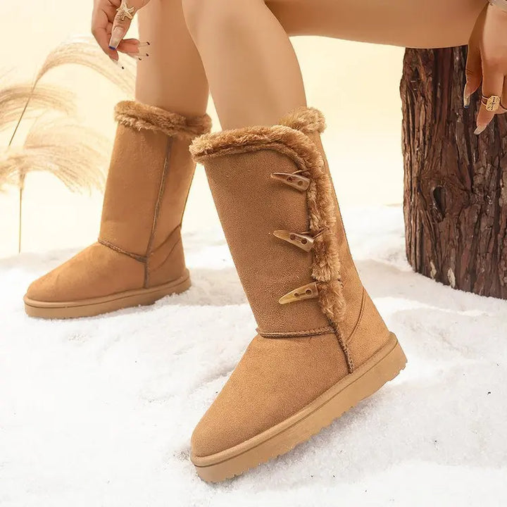 Winter Warm Fur Suede Velvet Buckle Mid-Calf Snow Boots - Flossy Mom
