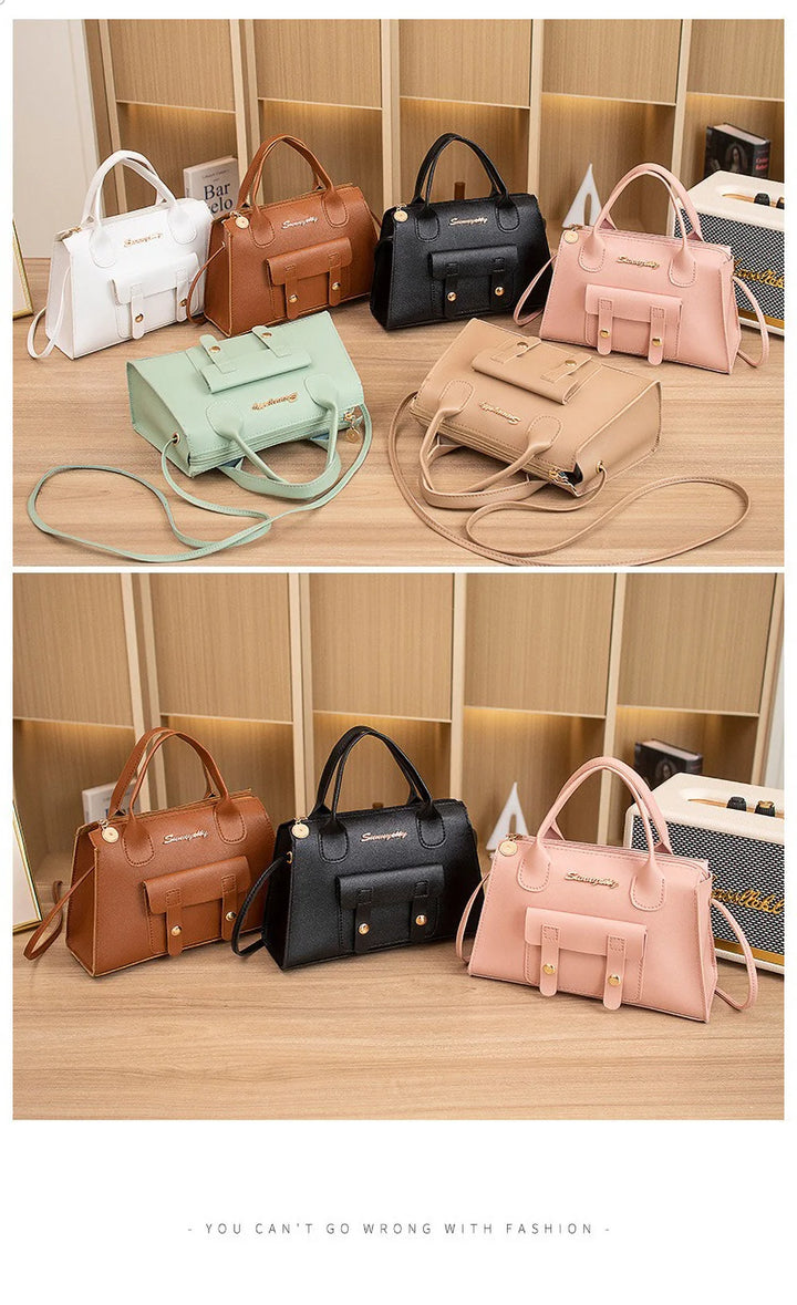 Minimalist Square Front Pocket Top Handle Crossbody Leather Handbags - Flossy Mom