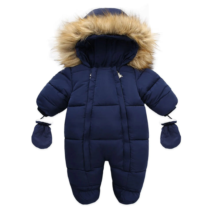 Warm Thick Wool Fur Hood Snow Proof Fleece Down Snowsuits