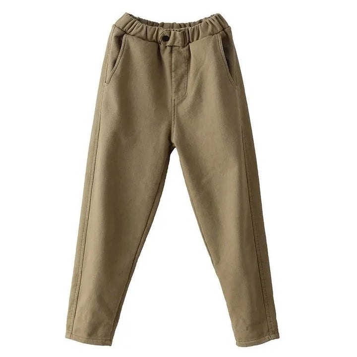 Women's Khaki Harem Pants With Elastic Waist And Side Pockets On A White Background