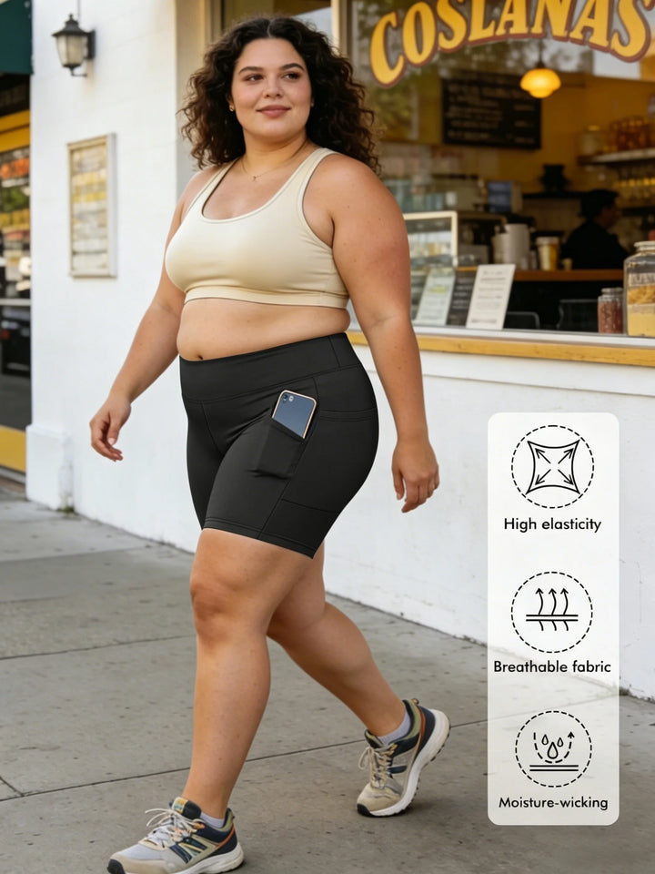 High-waist tummy control biker shorts, black, smooth stretch fit