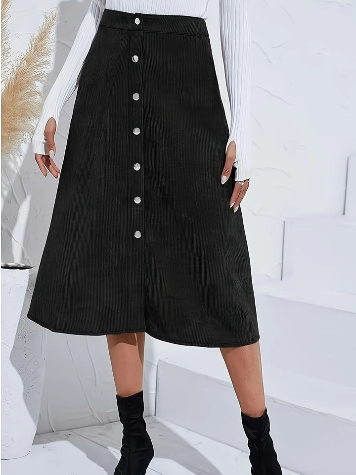 Office Lady Button Front Slit Plus Size Women's Midi Skirts