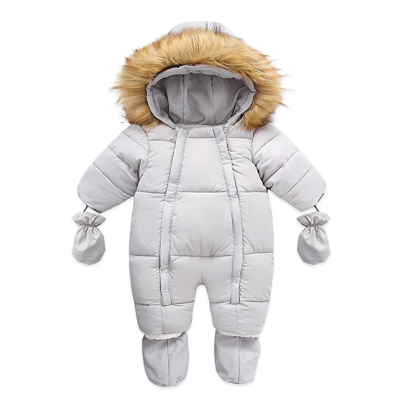 Warm Thick Wool Fur Hood Snow Proof Fleece Down Snowsuits