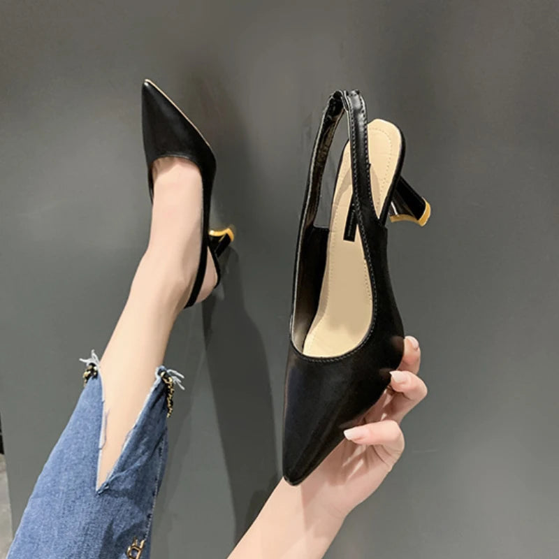Breathable PU Leather Slingback Stiletto Heels