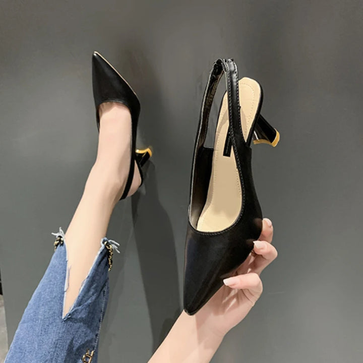 Breathable PU Leather Slingback Stiletto Heels