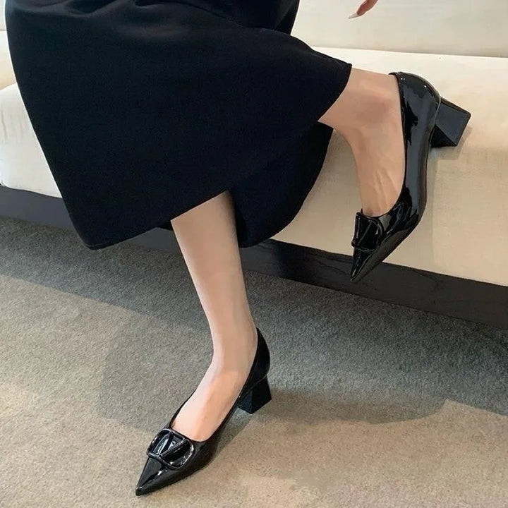 Modern Office Lady Comfortable Heel PU Leather Shoes