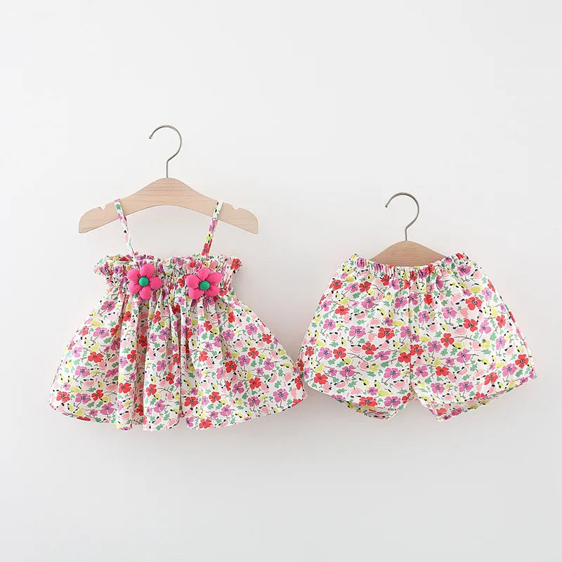 Summer Adorable Flower Design Top and Shorts Outfit