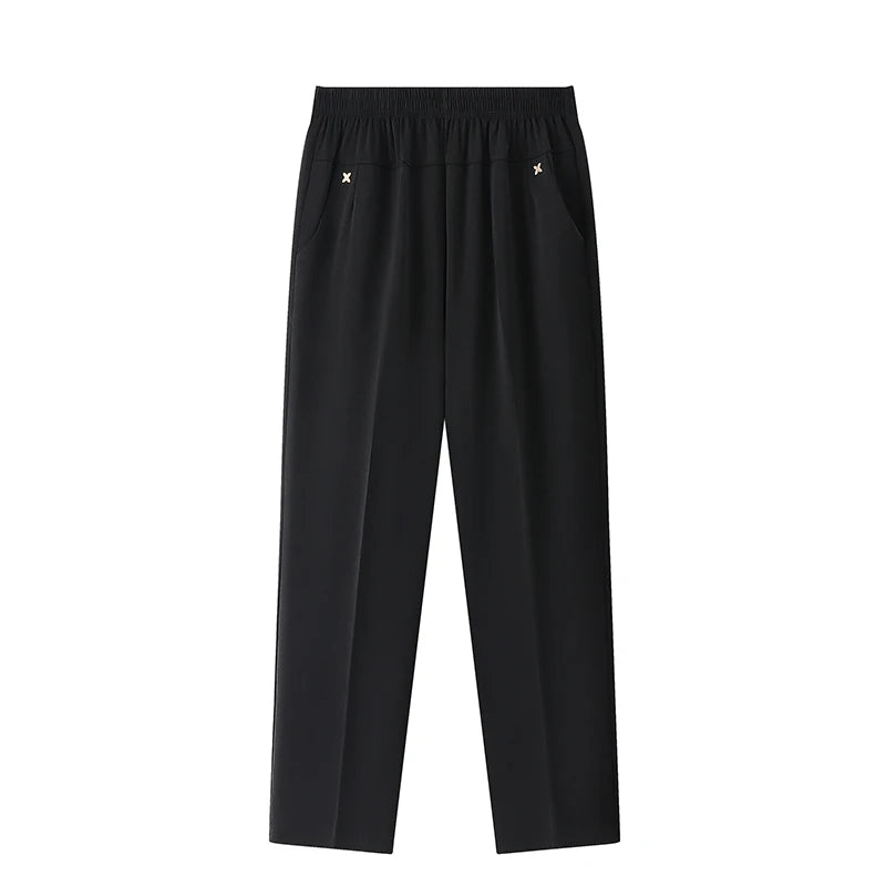 Women's Relaxed-Fit Wide Leg Pants – Soft Cotton Elastic Waist Lounge Pants Plus Size
