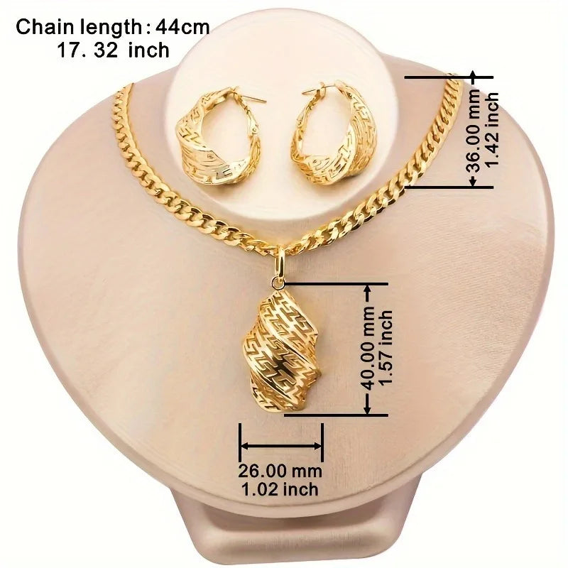 Gold Hollow Skeleton Pendant Necklace & Earrings 2-Piece Sets