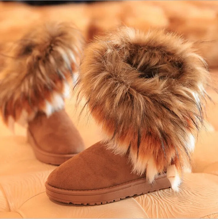 Warm Soft Long Flock Fur Slip-On Ankle Snow Boots - Flossy Mom