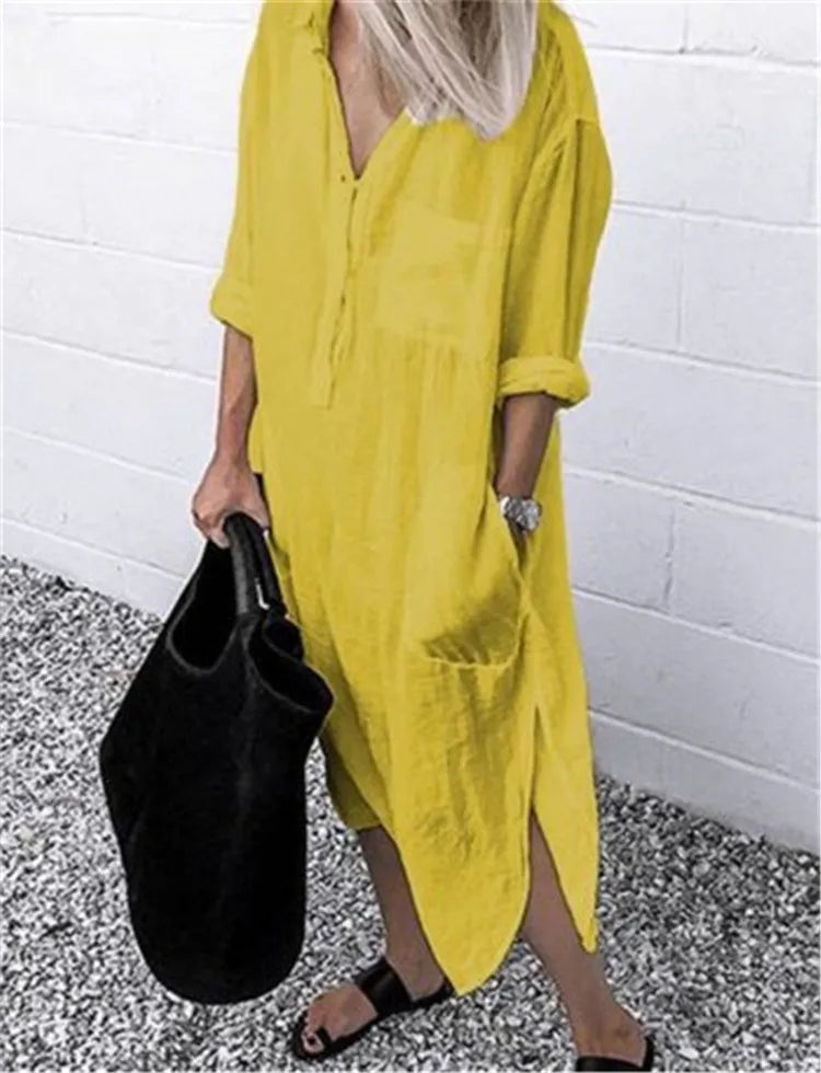 plus size women's summer yellow split dress"