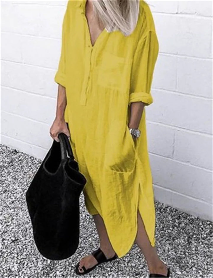 plus size women's summer yellow split dress"