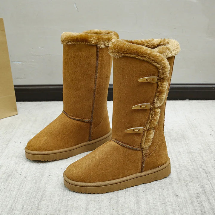 Winter Warm Fur Suede Velvet Buckle Mid-Calf Snow Boots - Flossy Mom