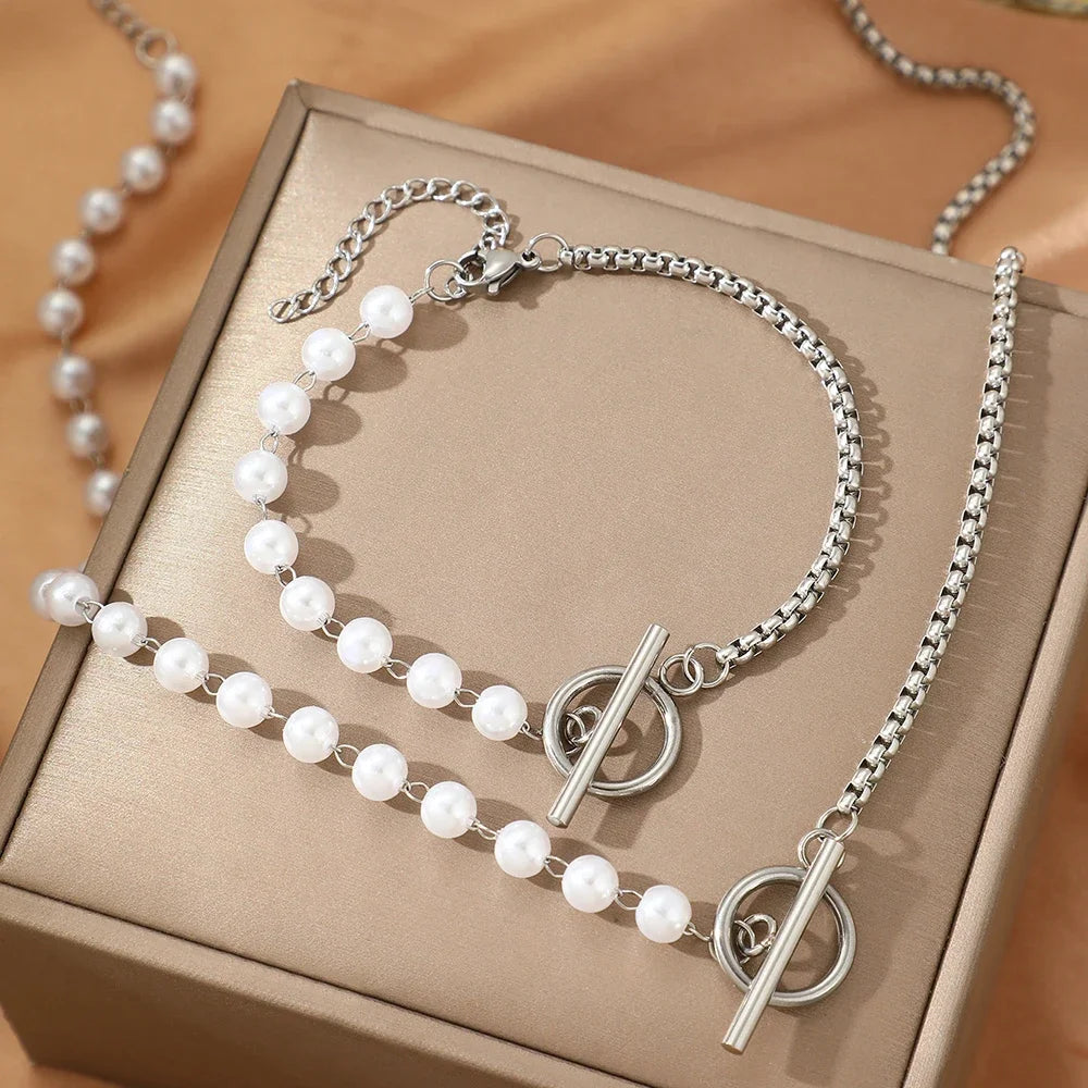 Pearl  Bracelet & Necklace Jewelry Set - Cherished Moments - Flossy Mom