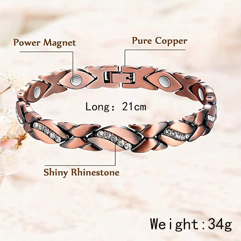 Vintage Crystal Accent Pure Copper Magnetic Energy Bracelets 