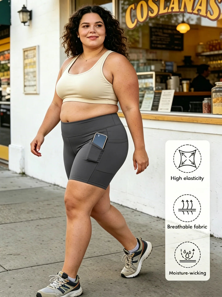 High-waist tummy control biker shorts, dark gray, smooth stretch fit