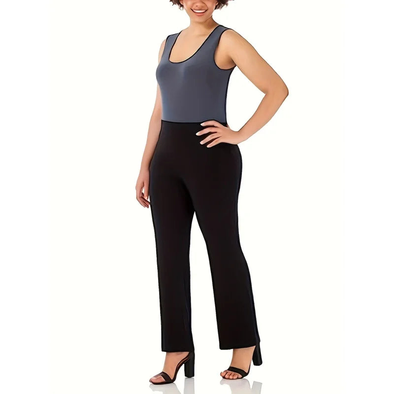 High-rise ankle-crop pull-on pants in dark black, wide-leg front view, smooth waist
