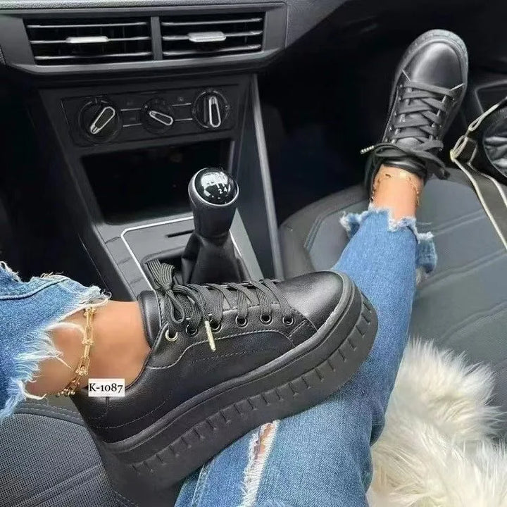 Chunky PU Leather Sneakers – Comfy & Cool - Flossy Mom