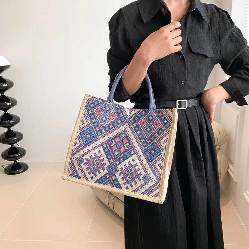 Boho Linen Tote — Floral Print, Multi-Use Carry-All bags