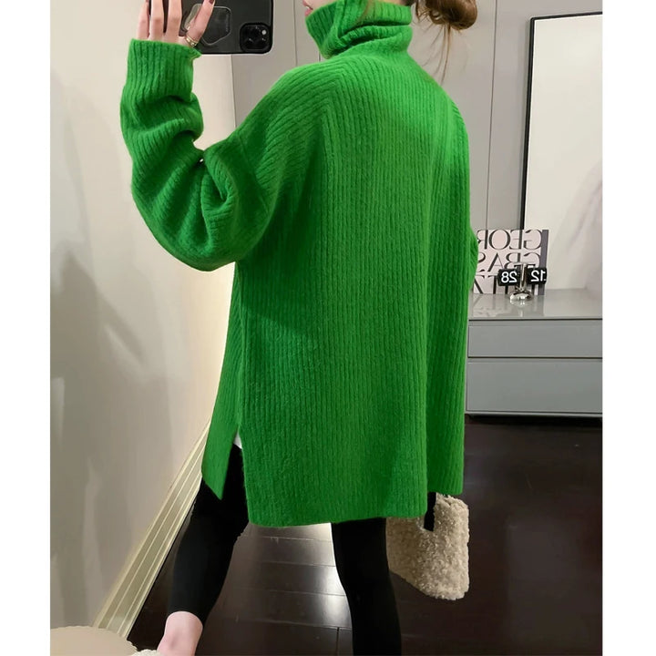 Split Oversized Knitted Long Plus Size Turtleneck Sweaters