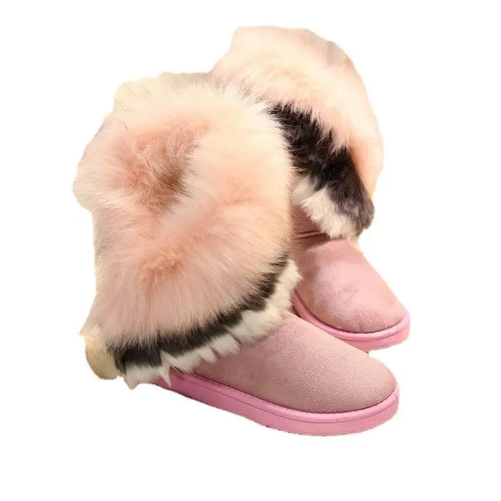 Warm Soft Long Flock Fur Slip-On Ankle Snow Boots - Flossy Mom