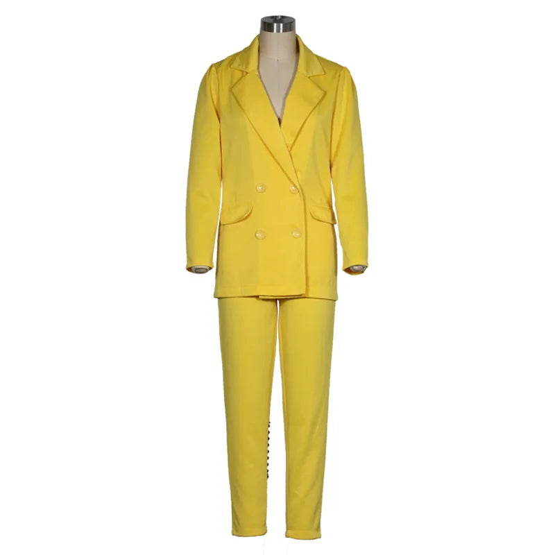 Office Lady Professional Tight-Waist Blazer and Pants Suits