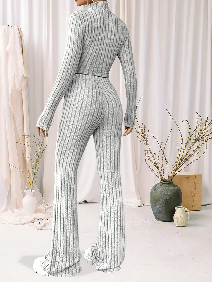 Warm Knitted Long Sleeve Turtleneck Top & Pants Set - Flossy Mom