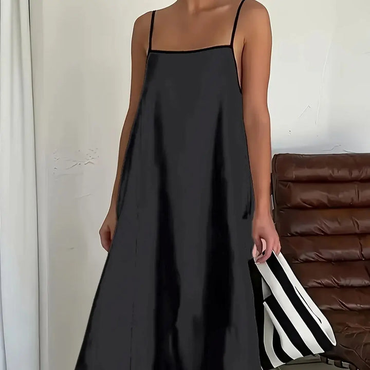 Women's Plus Size Satin Spaghetti Strap Maxi Dress – Loose Airy Beach Summer Dresses