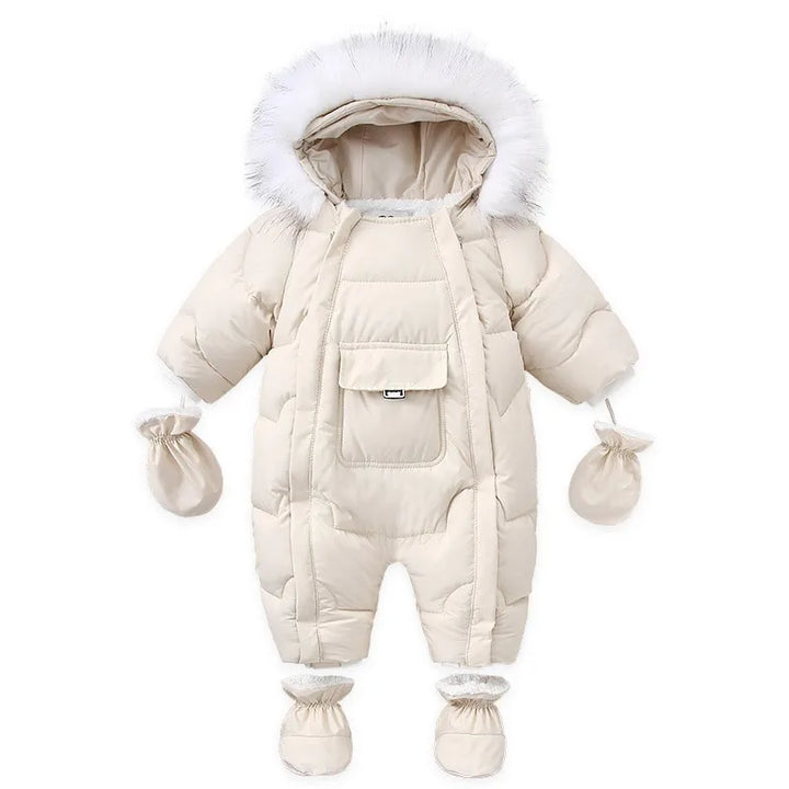 Warm Thick Wool Fur Hood Snow Proof Fleece Down Snowsuits