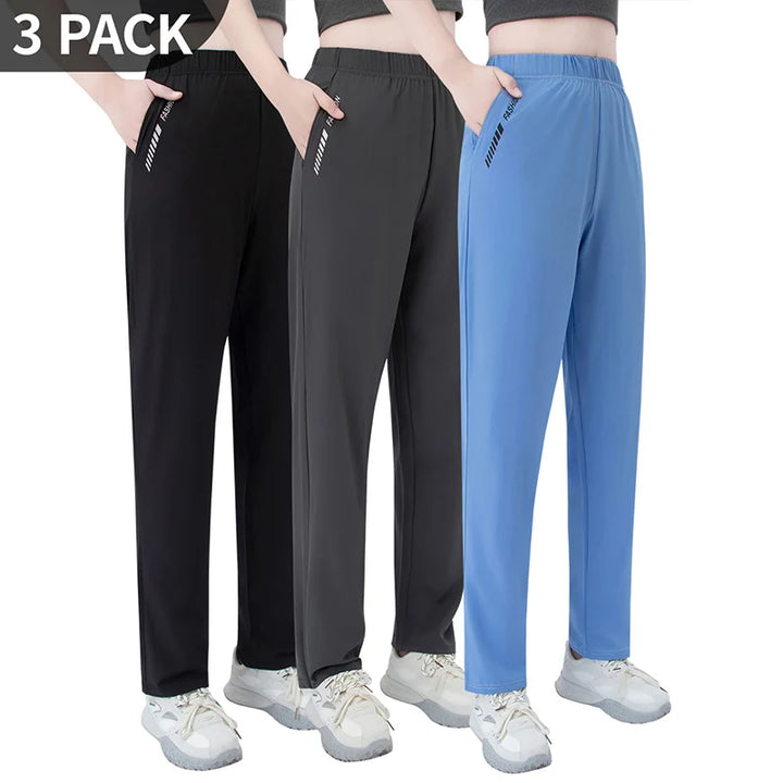 3-pack wide-leg pocket pants: black, charcoal, and blue