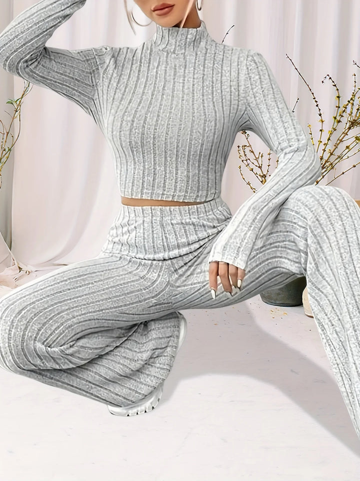 Warm Knitted Long Sleeve Turtleneck Top & Pants Set - Flossy Mom