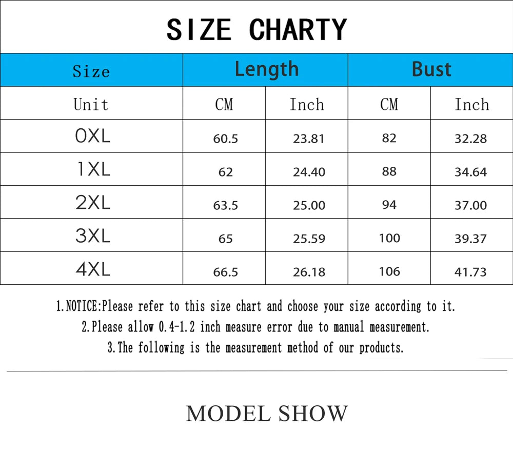 Size chart for clothing with measurements in centimeters and inches.