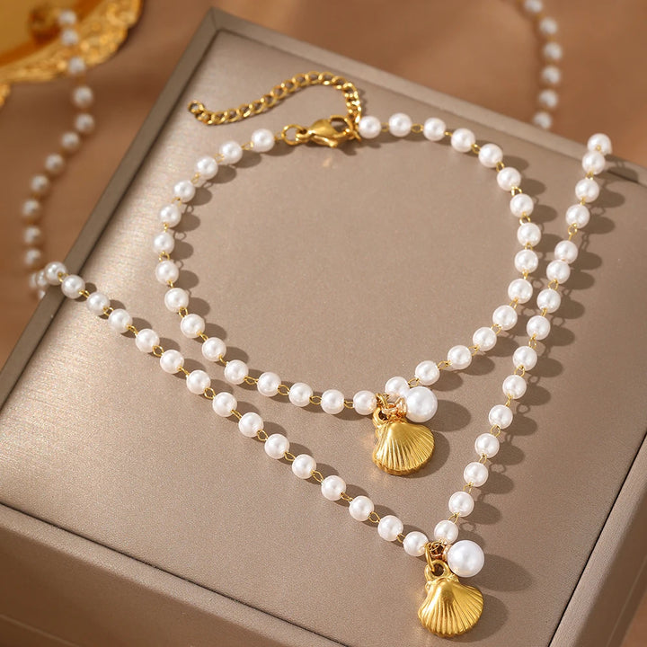 Dollish White Pearls & Seashell Pendant Jewelry Sets - Flossy Mom