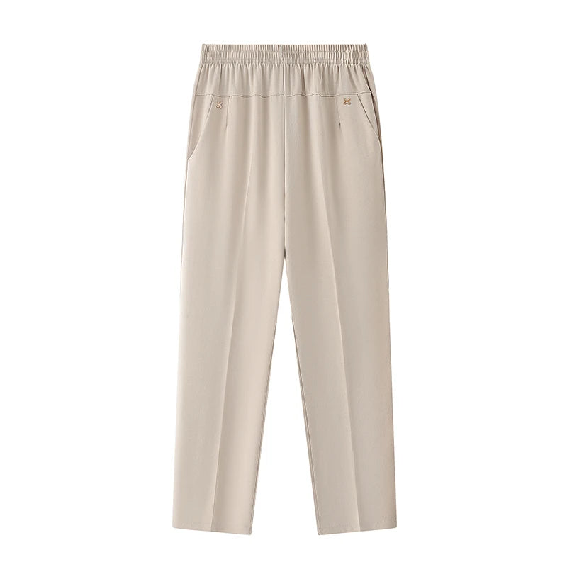 Women's Relaxed-Fit Wide Leg Pants – Soft Cotton Elastic Waist Lounge Pants Plus Size