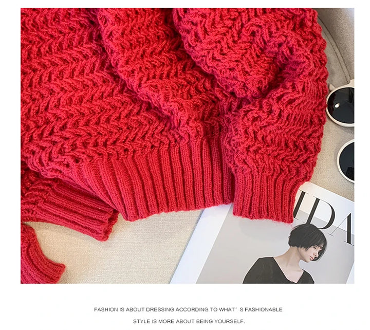 Oversized Long Sleeve Hollow Out Knit Sweaters