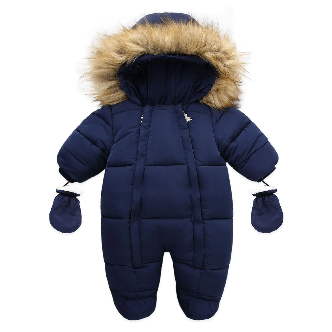 Warm Thick Wool Fur Hood Snow Proof Fleece Down Snowsuits