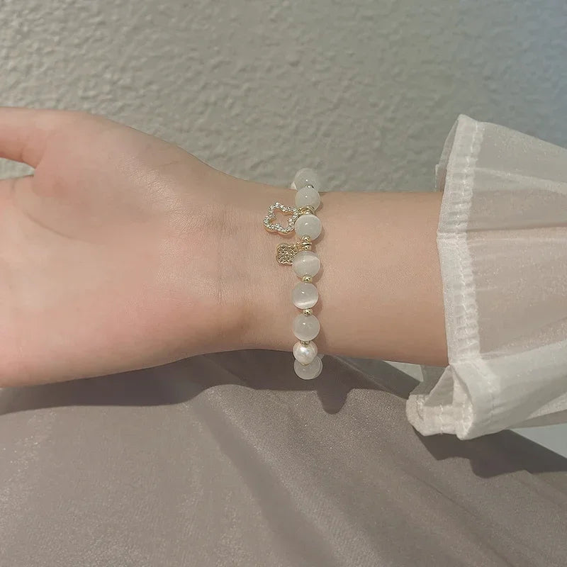 Women's Crystal Opal Pearl Clover Luxury Bracelet