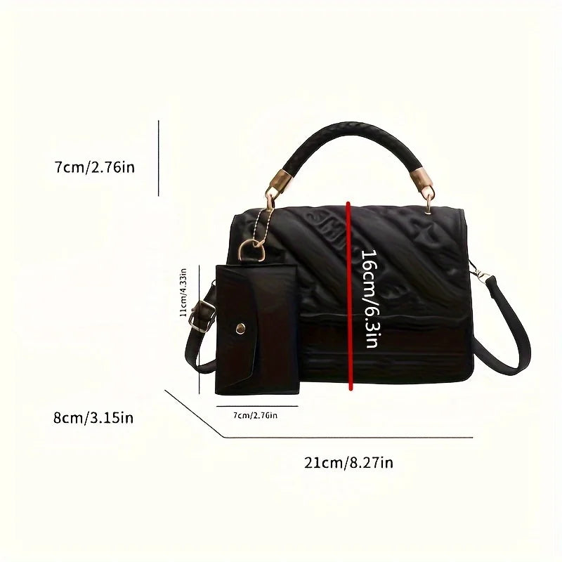 Women’s quilted crossbody bag in black set with matching mini coin pouch