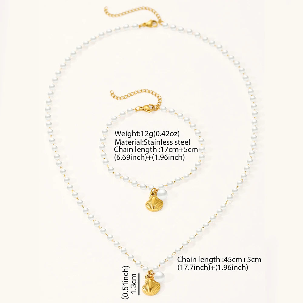 Dollish White Pearls & Seashell Pendant Jewelry Sets - Flossy Mom
